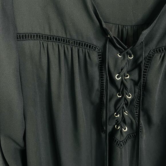 Vince Camuto Lace Up Button Sleeve Drawstring A-Line Black Dress - Picture 7 of 8